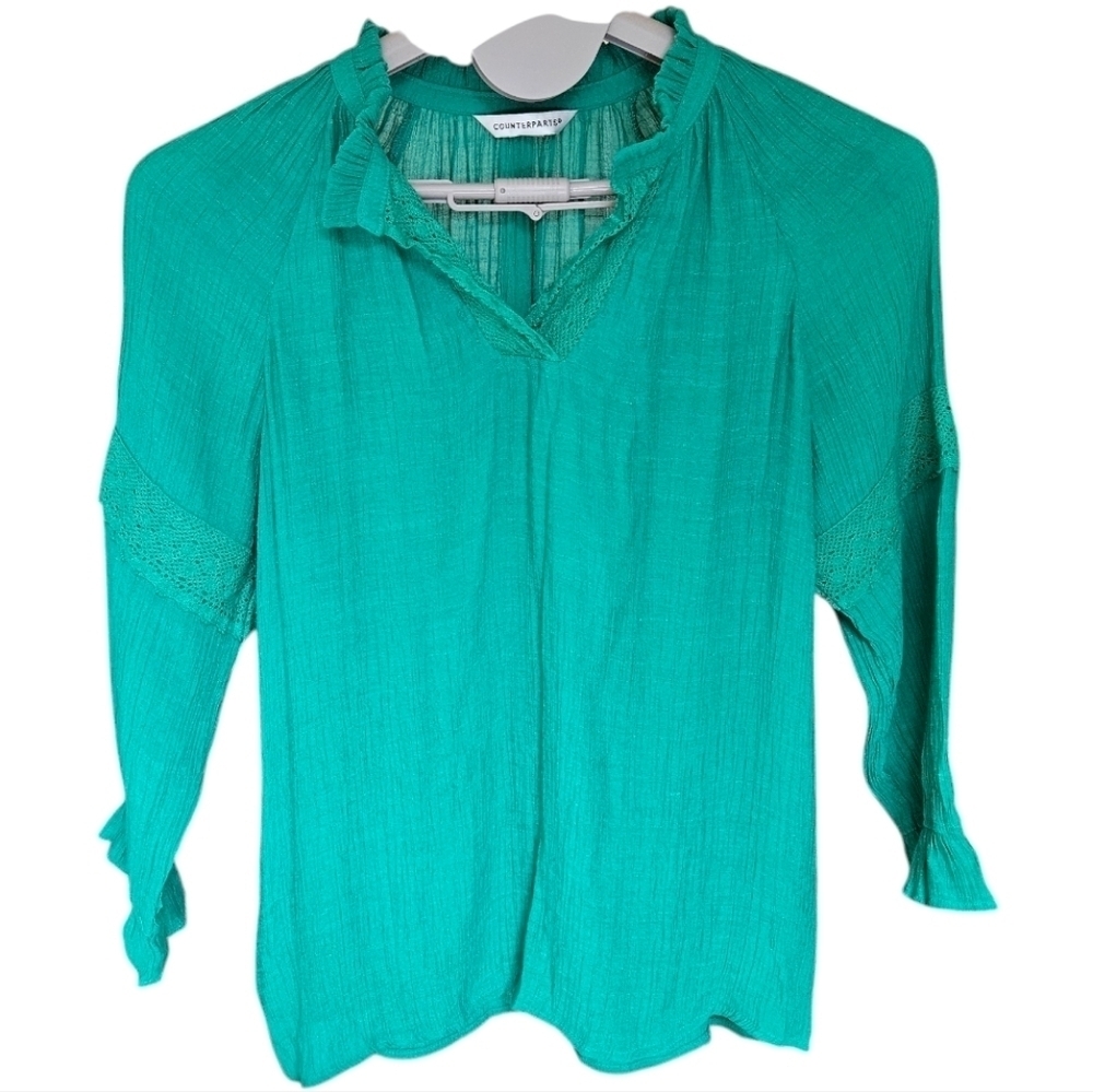 St Patrick's Day Irish GREEN BOHO BLOUSE-Size M Kelly Green​​​​​​